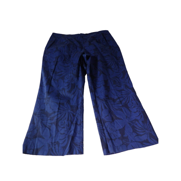 Ashley Stewart Pant Sz 22 Blue Floral Dressy Pleated Stretch Tropical Palms Zip - Picture 1 of 12